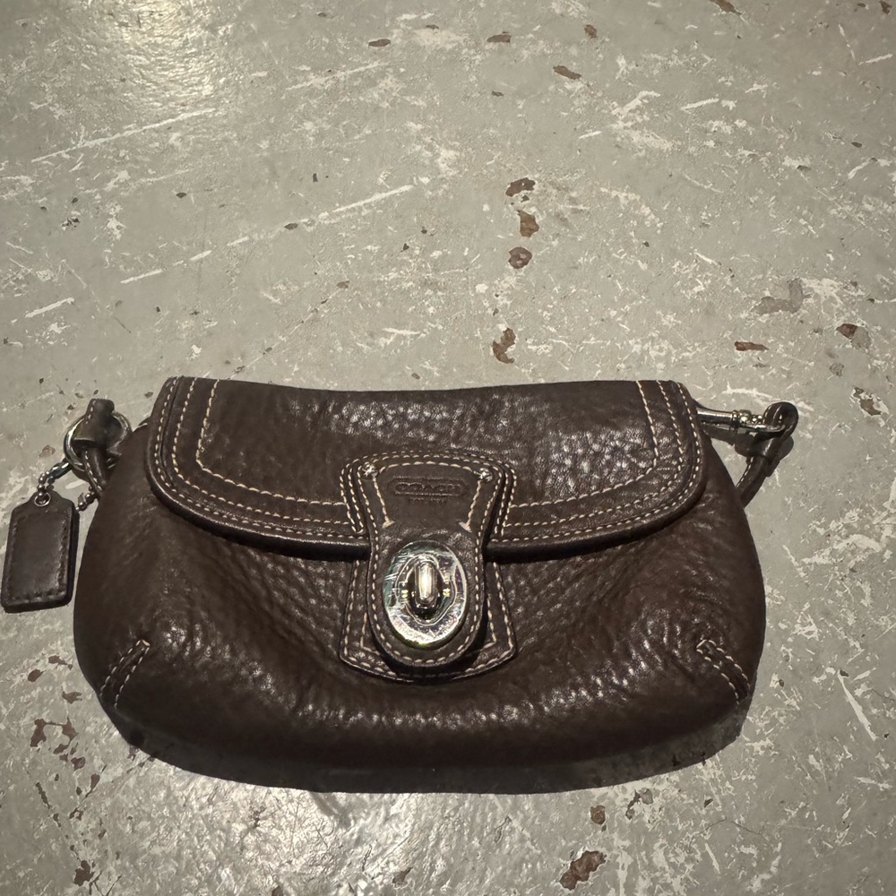 Coach Dark Brown Leather Wristlet